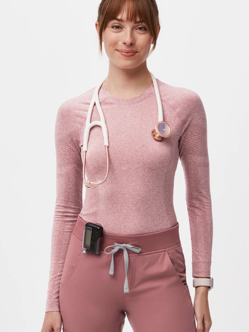 FIGS Salta Seamless Long-Sleeve Underscrub in Pink size XS
